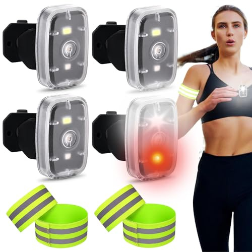 LED Clip Lampe,4 Stück LED Clip Lauflicht Joggen,Stirnlampe LEDs mit Reflektorbänder,Brustlampe USB Wiederaufladbar mit 5 Lichtmodi,Nacht Clips Lauflicht,Sicherheitslicht für Laufen Klettern Camping