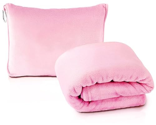 Zuzer Manta de Viaje 2 en 1, Manta para Coche, Avión y Camping, Se Convierte en Almohada con Cremallera, Suave, Cálida y Compacta para Toda la Familia 127x152 cm