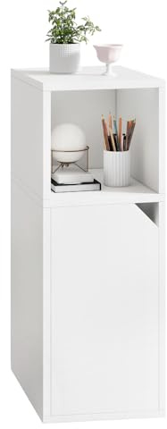 YMYNY Nachttisch mit Tür, Schmal, Beistelltisch, Offenes Fach, Einstellbare Innere Ablage, B24 x T29 x H62 cm, Nachtschrank aus Holz, für Schlafzimmer, Wohnzimmer, Weiß HST016W