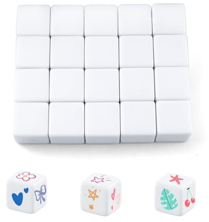 Weiß Blanko Würfel, Gerundetes Leeres Sechs Würfel, Blank Dice 6-Seitiger | 25mm 20PCS DIY-Aufkleber Dice Blanko für das Malen, für Brettspiele, Basteln,Partyspaß