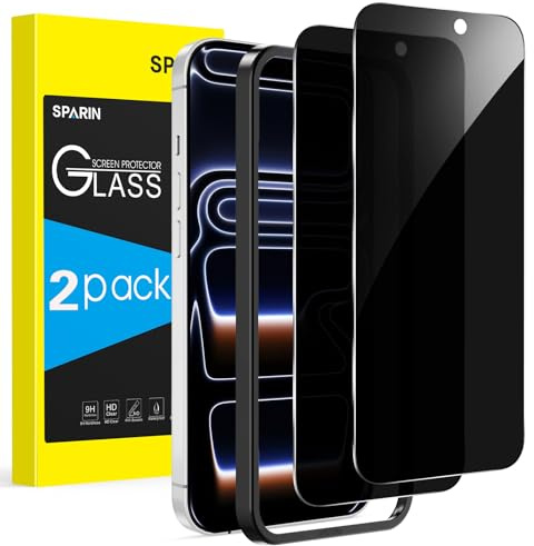 SPARIN Sichtschutz für iPhone 17/17 Pro, 2 Stück | Anti-Spy Sichtschutzfolie, mit Montagerahmen, 9H Härte Glas Folie, Kratzfest, 6,3 Zoll