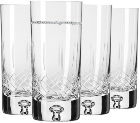 Krosno – Wasser-, Saft- & Longdrinkgläser 300 ml – 4er Set – Saga Kollektion – Kristallglas – Handgefertigt & Geschliffen – Geschenk, Farblos Cut 3