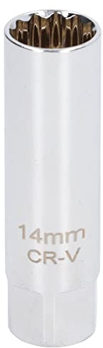 TOOLSGO 3/8 Zoll Chrom-Vanadium-Stahl Magnetische Zündkerzen-Nuss 12-Punkt Dünnwandiger Zündkerzen-Entferner Werkzeug (14mm)