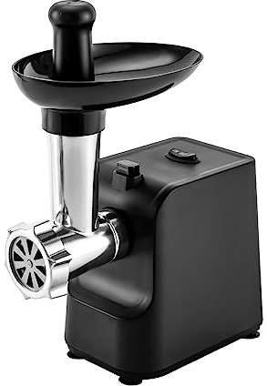 Picadora de carne eléctrica de 1000 W con relleno de salchichas y 3 discos perforados de acero inoxidable para cocina (negro)
