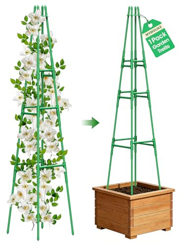MYMULIKE Enrejado de jardín para plantas trepadoras al aire libre, soporte de obelisco de jardín de 165 cm para enredaderas, soporte de plantas, soportes de metal recubiertos de plástico para