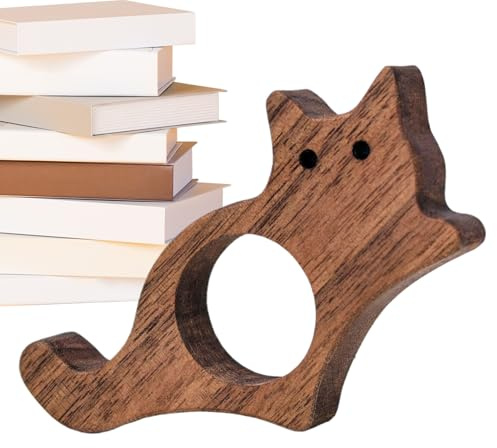Tumbok sidhållare – kattformat träbokmärke för läsare | söt handhållen sidhållare för tidskrifter, bibliotek, studie, hemläsning, bokmaskar, anteckningsbok, litterär present