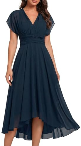 CBZDJX Women's Black Chiffon Dress Ruffle Short Sleeve Formal Dresses 2026 Summer Fashion Sexy Empire Waist Midi Dresses