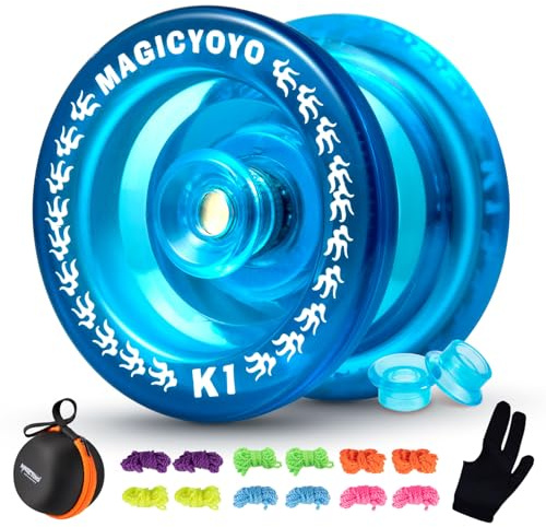 YOSTAR K1 Plus Reaktionsschnelles JoJo für Kinder Anfänger, Pro Yoyo Professionelles Kunststoff Yoyo mit Jo Jo Fall + Yo-Yo Handschuh + 12 Schnüren (Kristallblau)