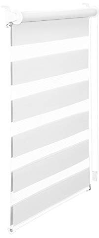 Jet-Line Sichtschutzrollo weiß 60 cm breit x 150 cm lang Rollo Klemmfix ohne Bohren lichtdurchlässig Blockstreifen Doppelrollo