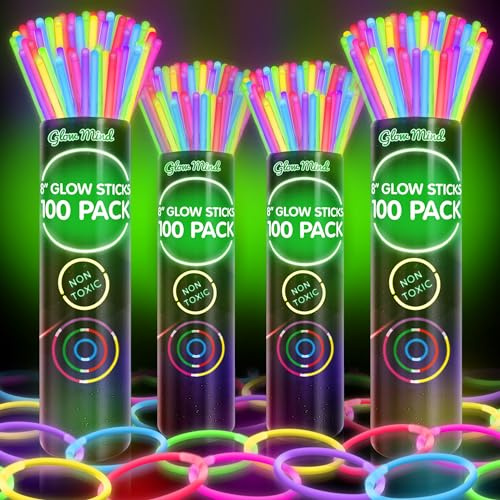 400 Ultra Bright Glow Sticks Bulk - Halloween Glow in the Dark Party Supplies Pack - 8 Glowsticks Easter Party Favors with Bracelets and Necklaces