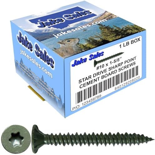 #8 x 1-5/8 Cement Board Torx/Star Head Screws Sharp Point for Fastening Cement Backer Board/Cement Board/Tile Board - 1 lb ~133 Screws - Torx/Star Drive Cement Board Screw - T-25 Torx Head