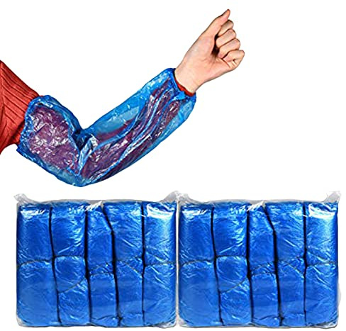 Manches Imperméables,200 pièce Manchettes Jetables,Manchons De Protection Jetables pour Les Bras,Couvre-Manches en Plastique PE avec Poignets Élastiques pour Peinture Nettoyage Service Alimentaire