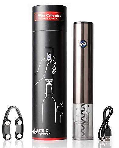 Cavatappi elettrico ricaricabile automatico apribottiglie di vino con tagliacapsule e cavo USB in acciaio inox