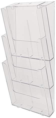 Exacompta 74358D Wandprospekthalter DIN A4 Quer aus starkem transparentem Acryl mit 3 Fächer Querformat ideal für Flyer Kataloge Zeitschriftenhalter