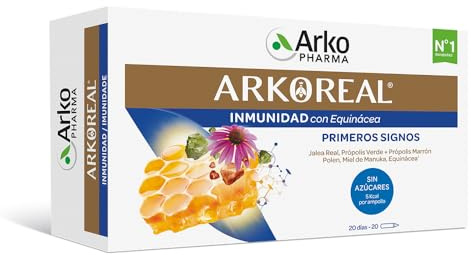 ARKOPHARMA Arkoreal Jalea Real Inmunidad Equinácea sin Azúcar 20 Ampollas | Con própolis, miel de Manuka y polen. Apoya las defensas y el sistema inmunitario. 5 kcal/ampolla.