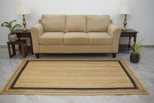 Tappeto in juta naturale con linea nera intrecciato a mano (60 x 120 cm)