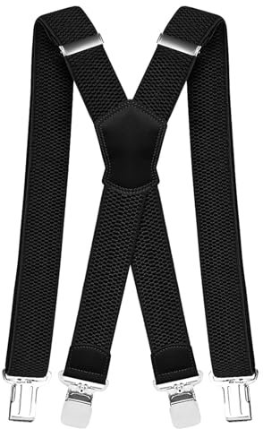 Pejoye Mens Braces Heavy Duty Suspenders for Trousers with 4 Strong Metal Clips Adjustable and Elastic for Men and Woman X Form