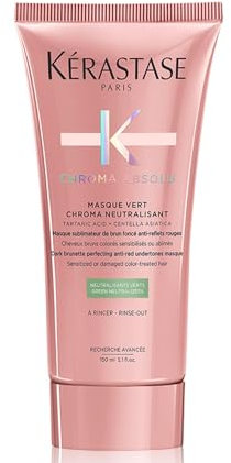 Kérastase Haarmaske für strapaziertes oder geschädigtes und dunkelbraunes Haar, Masque Vert Chroma Neutralisant, Chroma Absolu, 150 ml