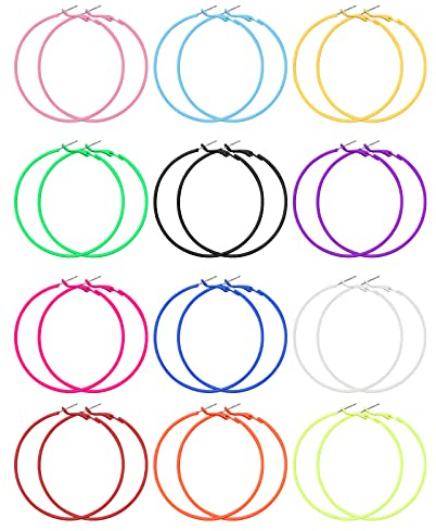 12 par kvinnor neon ring örhängen retro stora ljusa ringar örhängen lätta 80-tal klassiska stora örhängen för 80-talsfest retro kostym fest, 6cm/2.36in, Järn, Ingen ädelsten
