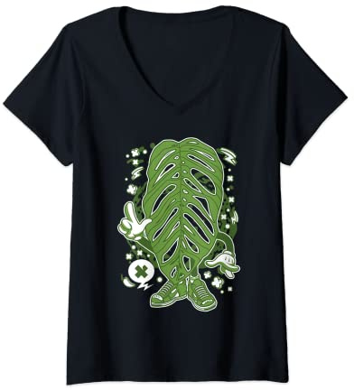 Womens Monstera Esqueleto Adansonii cartoon Botany Botanist Garden V-Neck T-Shirt