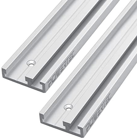 POWERTEC 71359-P2 - Troncatrice combinata a T in alluminio, per lavorazione del legno, 32 pollici, doppia guida in alluminio, colore: Grigio