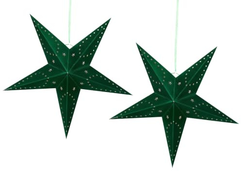Beliani Weihnachtsdekoration Papierstern 2er Set Samt grün LED-Beleuchtung 60 cm Motti