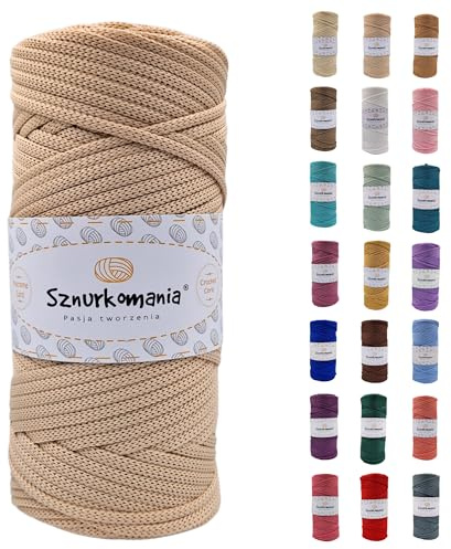 Sznurkomania, Polyesterkordel 5mm 100m, Viele Farbe, Flache Polyesterkordel, Häkelkordel, 5mm Makrameekordel, Makrameegarn, Polyestergarn, glänzende Kordel, (Beige)