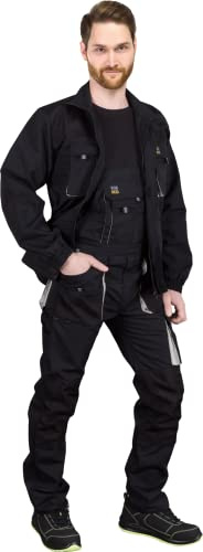 REIS FORECO-B Pantaloni con pettorina da lavoro per uomo | Pantaloni di sicurezza | Cargo | Pantaloni da lavoro | Lavoro | Salopette | Tuta da lavoro | Nero-Grigio Chiaro | Taglia: 58