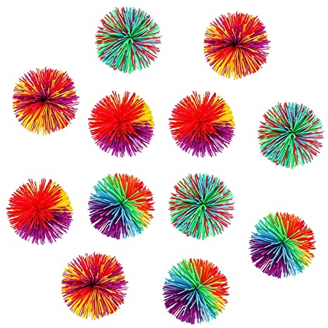 12Stücke Stringy Balls Sensory Fidget Stringy BallsRegenbogen Bunt Pom Ball Zum Stressabbau Wuschelball für Kinder und Erwachsene (Mehrfarbig)