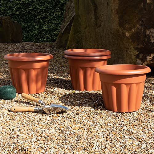 Wham Vista 4 x 33cm Round Plastic Garden Planters | 100% Recycled Plastic | Weather Resistant & Lightweight | Indoor & Outdoor Use | Drainage in UK - Terracotta