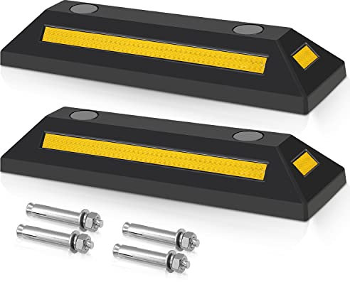 Sonnewelt Lot de 2 butées de roue en caoutchouc - 54 x 15 x 10 cm - Avec bandes réfléchissantes jaunes