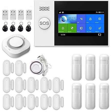 Alarm System Alarm System 4.3 Inch Screen WIFI GSM GPRS Burglar Home Security With PIR Motion Sensor Fire Smoke Detector Zero false positive rate (Color : M.)