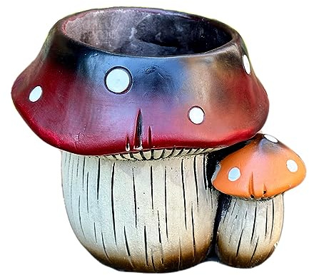 Darthome Toadstool Cement Planter 21cm Colourful Polka Dot Mushroom Round Heavy Garden Pot Art