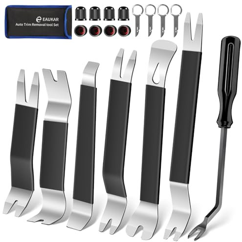 Eaukar Strumenti di rimozione Auto, 18 Kit di Smontaggio per Riparazioni Auto MetalloStrumento Rimozione del Pannello Veicolo Rimozione Cunei Trim Interno Strumento Leva Radio (Argento/Nero)