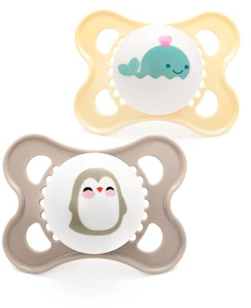 MAM Original Soothers | 0-6 Months | 2 Pack | Comes in Dummy Steriliser Case | Sustainable Materials | Baby Accessories | Cream (Various Designs)