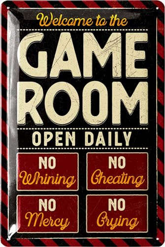 LANOLU Retro Blechschild Game Room Deko, Zocker Geschenke für Männer, lustige Gaming Deko als Dart Geschenk- für Pub und Dartkeller, 20x30cm