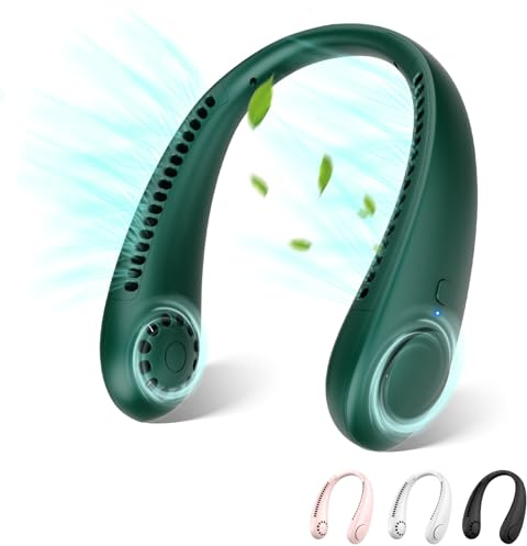 Namouk Leise Nackenventilator, Tragbare Wiederaufladbare Halsventilator, mit 3-Gang, 360° LuftstromküHlung Weicher Hals-Ventilator, Neck Fan für MäNner, Frauen, Wandern, Reisen, Innen, Außen (Grün)