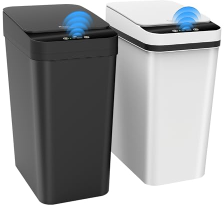 Kssvzz 2er Set Sensor Mülleimer, 10L Mülleimer Bad, Elektrischer Mülleimer mit Deckel, Badezimmer Mülleimer, Mülleimer Küche, Automatischer Mülleimer für Büro/Bad/Küche/Schlafzimmer(Schwarz, Weiß)