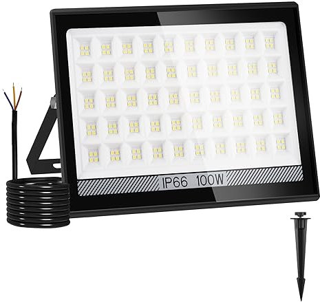 NATPOW 100W Flood Light Outdoor, Security Light LED 11000LM, IP66 Waterproof Wall Lights Work Lighting, Cold White Led Floodlights Outside for Garden,Garage, Warehouse(1 Pack)