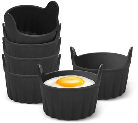 6PC Air Fryer Egg Poacher, Microwave Egg Poacher, Ramekins for Air Fryer, Food Grade Poached Egg Moulds,Silicone Ramekins Baking Cups for Souffle Dishes Muffin Cupcakes Custard and Pudding