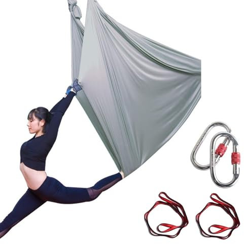 Aerial Yoga Cloth, Yoga Vertical Cloth, Aerial Yoga Hammock, Aerial Yoga Swing, Aerial Silks Equipment, Aerial Silk Hardware Kit for Acrobatics (5X2.8M)(Silbergrau)