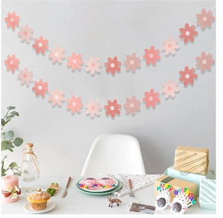 Bieiyhe 2 Stück Gägseblümchen Girlande Pastell,Hängendes Banner Gägseblümchen Party Deko,Gägseblümchen Banner Ornamente,Gägseblümchen Geburtstag,FrüHling Blume Papier Girlande,Sommerfest Deko Outdoor