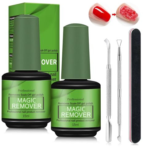 Sularpek Set Per Smalto Semipermanente - 2 PCS Gel Polish Remover, Magic Remover Con Spingi Cuticole e Lima Per Unghie - Rimuovi Smalto in 3-5 Minuti