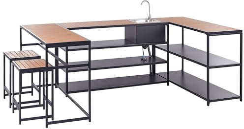 Beliani Set da Cucina per Esterni 6 Elementi Piani in Acciaio Nero in Polipropilene