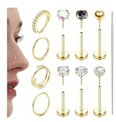 Adramata Piercing Nez Acier Chirurgical Or 14K CZ Piercing Labret Levre Piercing Oreille Conch Tragus