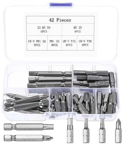 42 Pcs Puntas Torx, Puntas PH, Puntas Destornillador, Puntas Atornillador Imantadas, H5 PH1 T15 T20 Juego de Puntas para Atornillador de Seguridad de Precisión Magnética de 1/4 Pulgadas Hexagonal