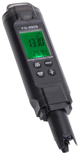 PH EC TDS Temperaturmessgerät, Wasserqualitätstester 5 in 1 für Salzwasserpools, Aquarien und, Praktischer PH-Tester mit Hintergrundbeleuchtetem LCD-Bildschirm