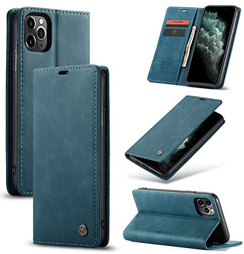 Cracedily for iPhone 11 Pro Max Case, Wallet Case Flip Leather with Card Holder Magnetic Closure Shockproof Kickstand Protective Phone Cases Cover for iPhone 11 Pro Max, Blue-Green