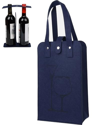 KICPUK Portable 2 Filz Flasche Wein Wiederverwendbare Toter Tasche Mit Teilern, Isolierte Wein-Kühltasche, Reise Carrier Geschenk für Weinliebhaber Weihnachten (Blau)