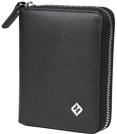 Portemonnaie Damen klein viele Fächer Leder, schwarz, Reißverschluss, Münzfach, RFID Schutz | Geldbörse Portmonee Geldbeutel Brieftasche Damenbörse Damengeldbörse Damenportemonnaie Damengeldbeutel